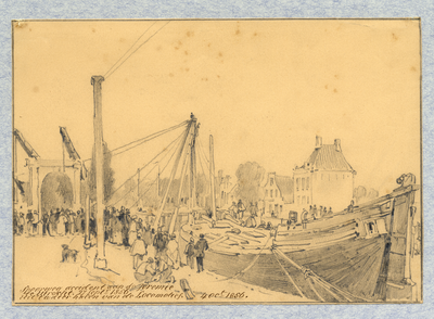 32686 Afbeelding van de bergingswerkaamheden van een op 27 september 1856 te water geraakte locomotief bij de ...